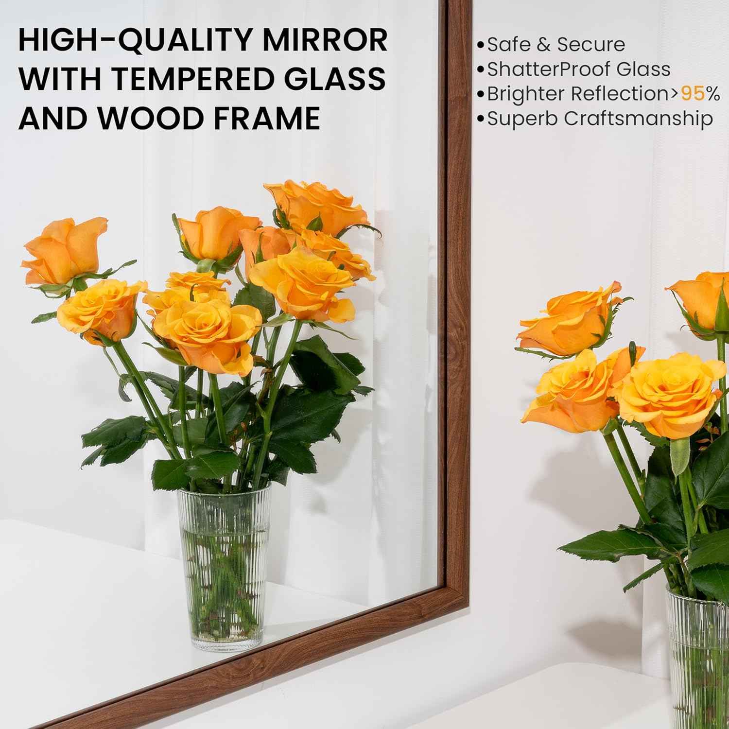 24"x36" Arch Wall Mirror for Wall, Wall Mounted Vanity Mirror for Bedroom, Wood Grain Finish Frame Mirror with Tempered Glass, Vintage Decorative for Bathroom, Entryway, Living Room, Walnut