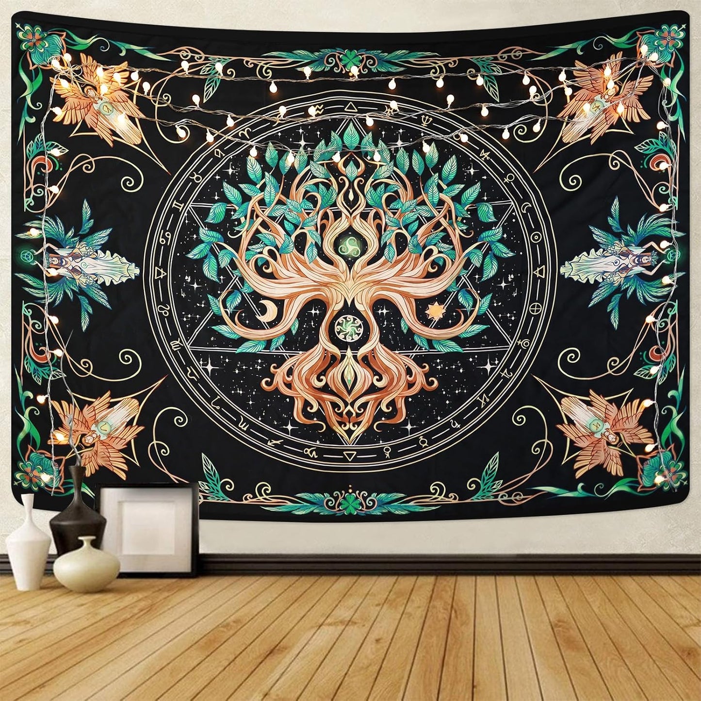 Tree of Life Tapestry - Natural Hippie Wall Hanging, UV Resistant, Machine Washable, Lightweight, Psychedelic Witchcraft Bedroom Decor for Bedroom, Living Room, Yoga Room - 39.37x29.92 Inch