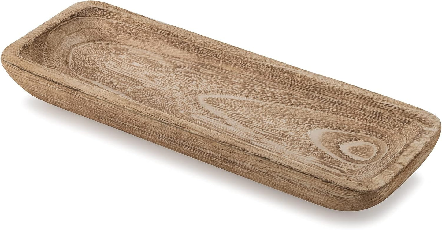 Romadedi Decorative Bowls for Home Decor, Wooden Dough Bowl for Decor, 16" Large Wood Bowl for Kitchen Table Centerpieces, Long Narrow Wooden Tray for Dining Table Decor Centerpiece