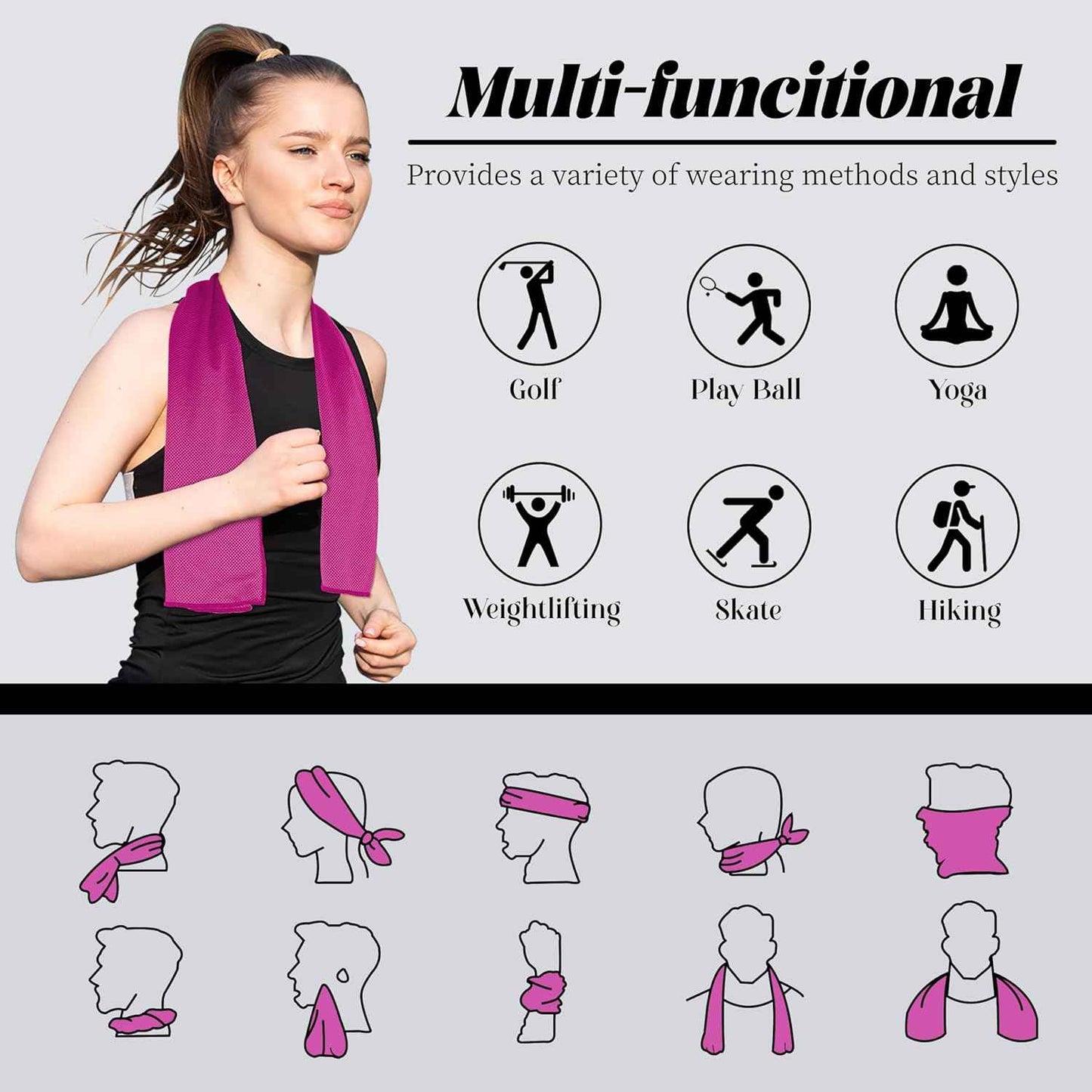 4 Pack Cooling Towels, Soft Breathable Cooling Towels for Neck and Face, Microfiber Gym Towels for Men and Women with Waterproof Bag & Carabiner, Sweat Towel for Yoga, Golf, Hiking, Running