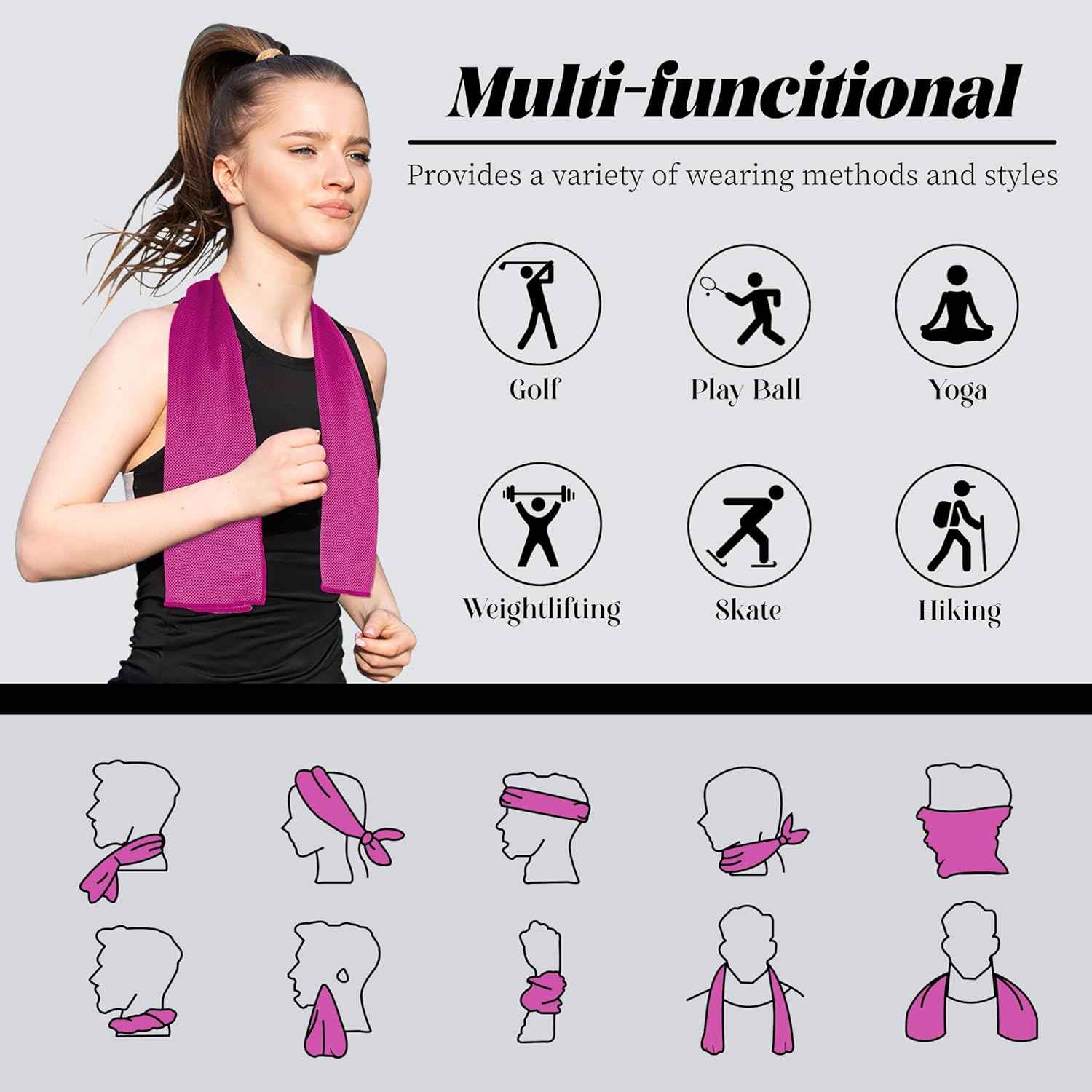 4 Pack Cooling Towels, Soft Breathable Cooling Towels for Neck and Face, Microfiber Gym Towels for Men and Women with Waterproof Bag & Carabiner, Sweat Towel for Yoga, Golf, Hiking, Running