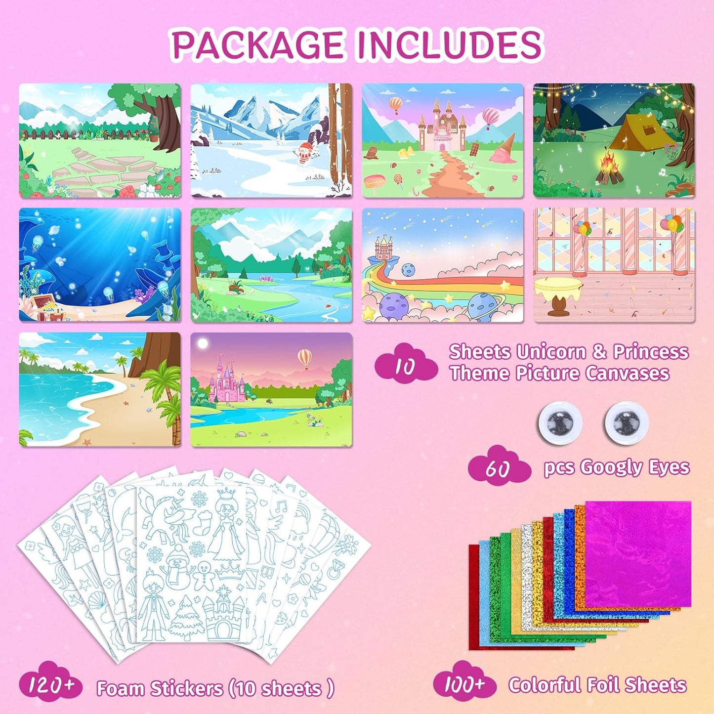 PERRYHOME Foil Arts and Crafts for Kids Ages 4-8 -DIY Unicorn & Princess Foil Foam Stickers Fun,Mess Free Kids Crafts,Creative Christmas Birthday Gifts Toys for 4 5 6 7 8 Year Old Girls