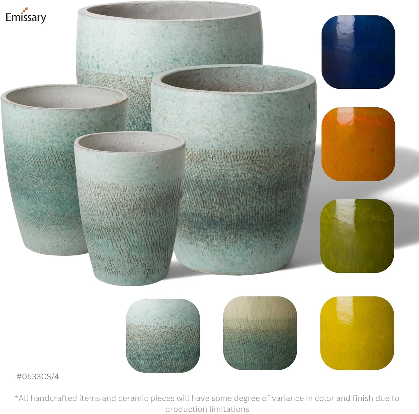 Emissary Home and Garden Bullet 11.5 in. Coastal Splash Ceramic Round Planter (11.5 in. L x 11.5 in. W x 14 in. H) with Drainage Hole