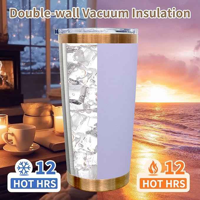20 oz Tumblers Stainless Steel Tumbler with Lid and Straw Insulated Copper Coffee Mug for Laser Graving 31oz Powder Coated Cup(Light Purple,1 pack)