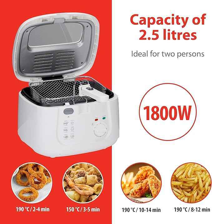 Alpina Deep Fryer, Deep Fryer, 1800 Watt, 2.5 L, All 190 °C, White