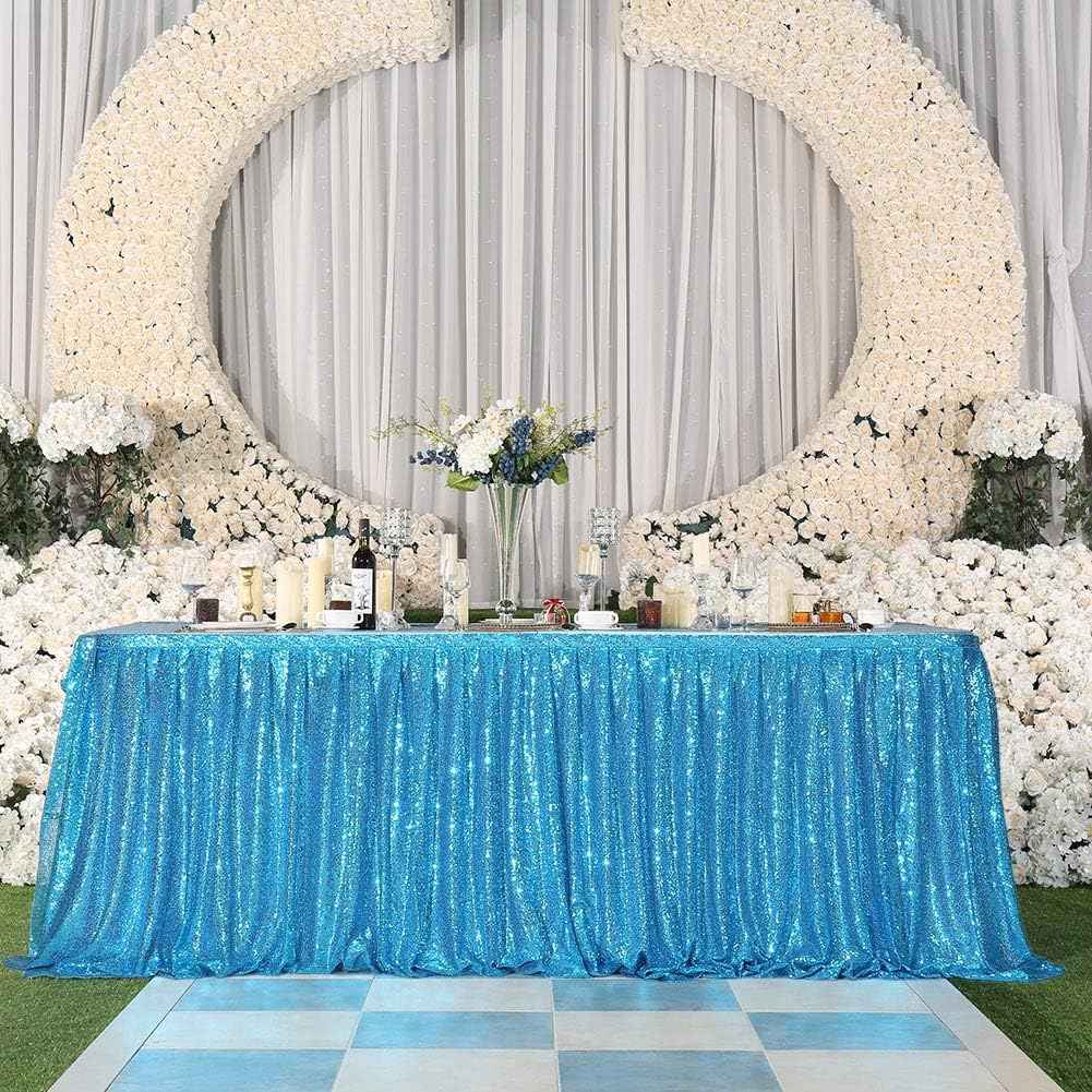 Eternal Beauty 6ft Sequin Table Skirt for Party Wedding Birthday Baby Shower Holiday Decoration (L6(ft) H 30in, Turquoise)