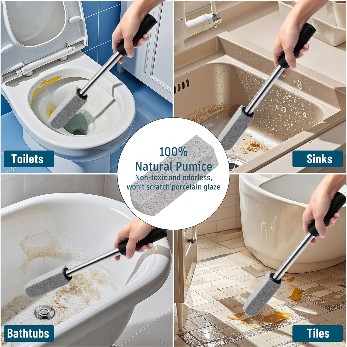 2 Pack Pumice Stone for Toilet Cleaning,16.14In Extra Long Handle Toilet Pumice Stone Toilet Bowl Cleaner Brush Toilet Scrubber for Toilets Bathtubs Grills Sinks