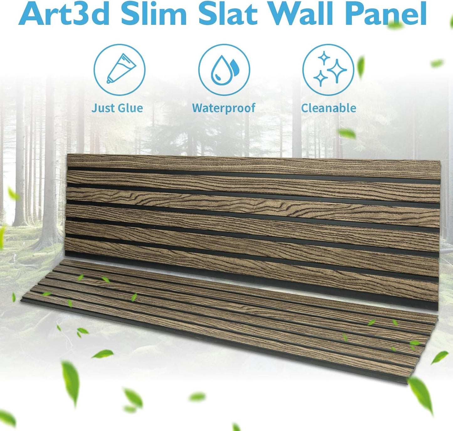 Art3d 4-Pack Glue-On Six-Grid Wainscoting Panel for Interior Wall Decor - 104 x 12 Inch Polystyrene Ultralight Slim Slat Wall Panels for Living Room Bedroom, Walnut