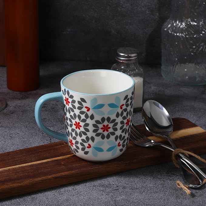 Lorren Home Trends Floral Bone China Dinnerware Set, 12 Piece Service for 4, Blue Red Gray Pattern, Dishwasher Microwave Safe