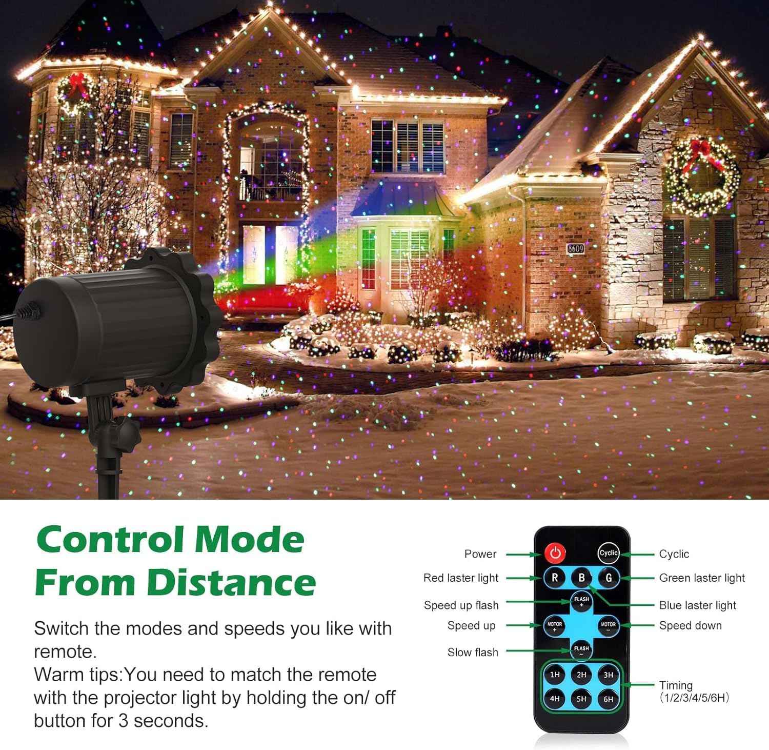 Laser Christmas Lights, 3 Color Laser Light Projector, Firefly Lights Show with RF Remote, Water Proof, Indoor Holiday Decoration, Christmas Gift, Home Decor, Party, Garden