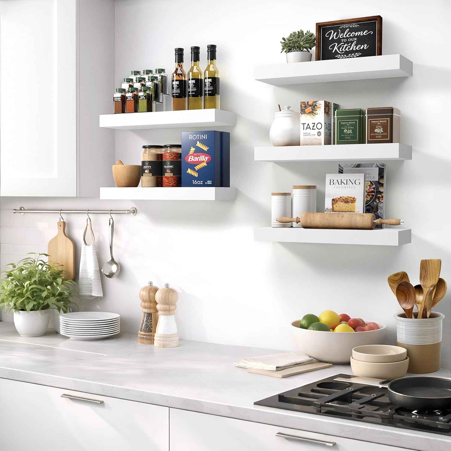 Sorbus Floating Shelves for Wall – 16 Inch Floating Shelf for Kitchen, Bedroom, Living Room, Bathroom, Home & Wall Decor - Mounted Bathroom Shelves with Invisible Brackets (White, 2 Pack)