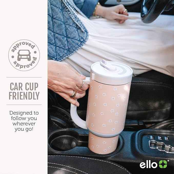 Ello Oasis 30 oz Tumbler with Handle & Retracting Straw | Reusable Insulated Stainless Steel Cup 100% Leakproof, Gifts for Teens Women Men | Keeps cold for 24 Hours, Cup Holder Friendly, Sweet Alyssum