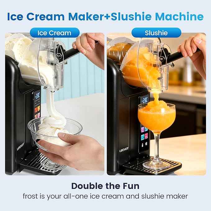 LEEVOT Slushie Machine & Soft Serve Ice Cream Maker 2 in 1, Frozen Drink Machine with Quicool Technology, 6 Presets, Child Lock, Self-Cleaning, Margarita Slush Daiquiri Machine for Home, 120V 60HZ