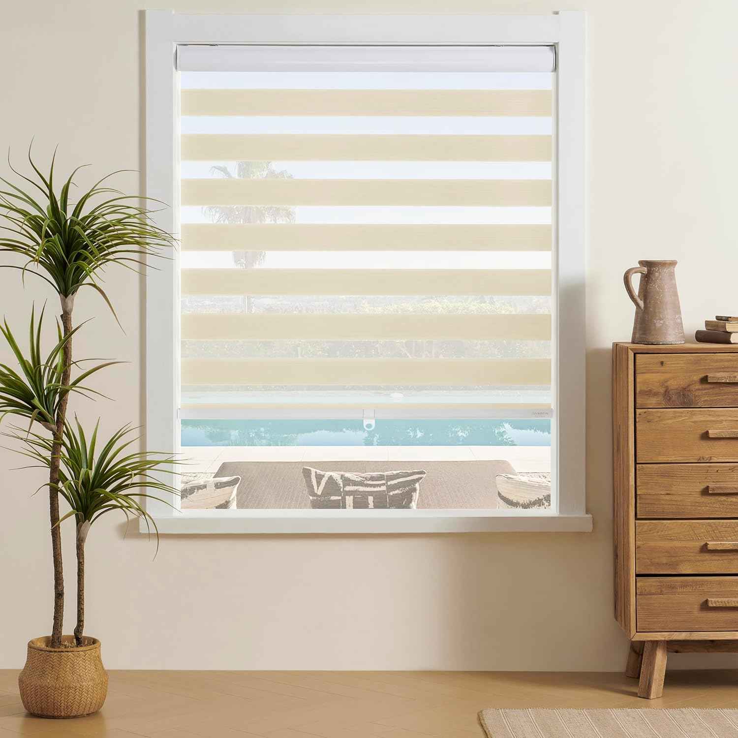 Cordless Zebra Blinds for Indoor Windows Free-Stop Zebra Shades Dual Layer Light Filtering Sheer Shades Roller Window Blinds for Home (27" W X 72" H, Cream)