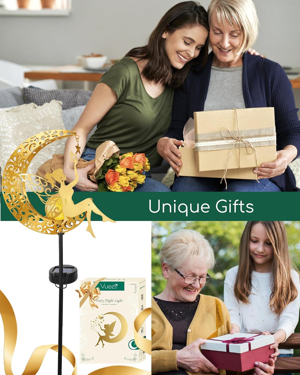 Solar Garden Statues Outdoor Decor, Fairy Moon Figurine Light Stake, Housewarming Ornament for Patio, Lawn, Yard, Pathway - Unique Gift Ideas for Gardening Mom Grandma