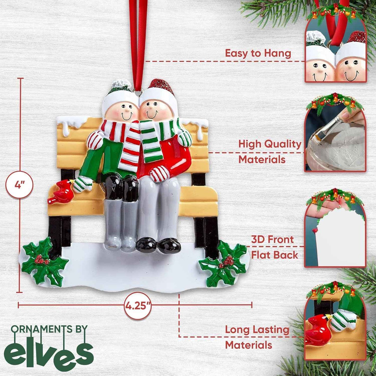 3D Personalized Our First Christmas Ornament 2025 | Custom Bench Couple Ornaments Romantic Holiday Couples Ornament 2025 Family of 2 Unique for a Couple Ornaments Couples Unique Gifts