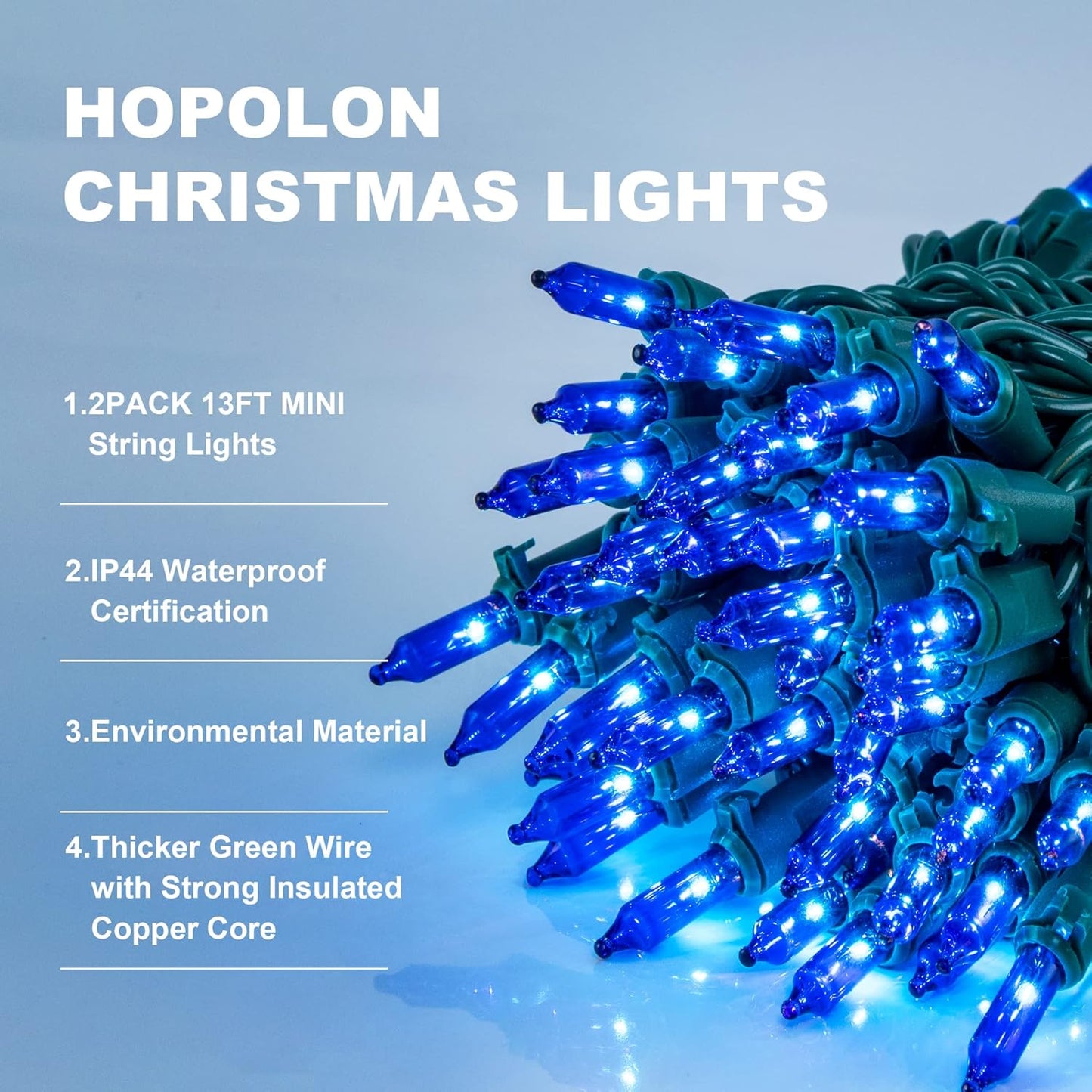 Hopolon Blue Christmas String Lights, 2PACK 50-Count Incandescent Mini Fairy Lights Set, UL Certified Green Wire Lights for Indoor Outdoor Halloween Holiday Home Xmas Tree Patio Décor (2pcs Blue)