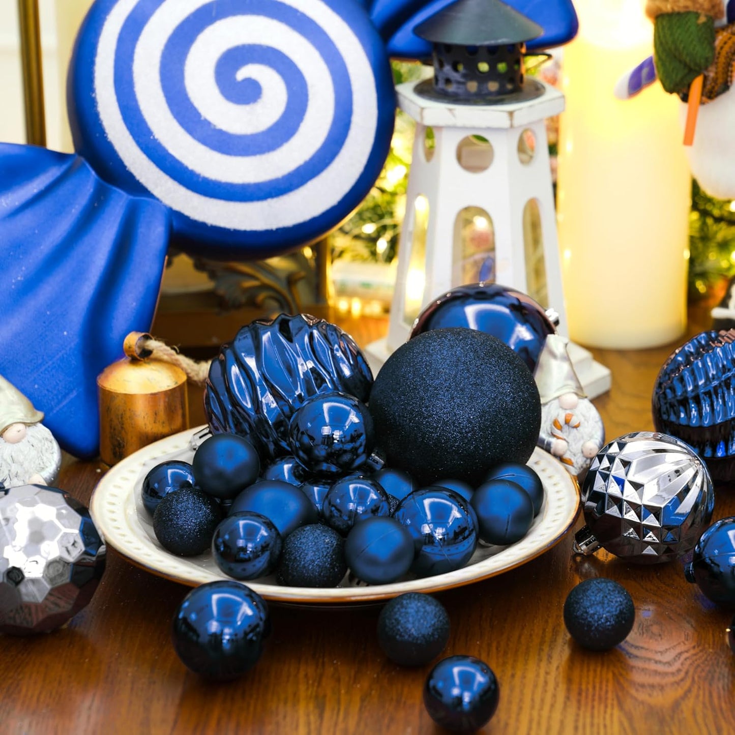 XmasExp 24ct Mini Christmas Ball Ornaments Shatterproof Christmas Ornaments Set Decorations for Xmas Tree Balls 30mm/1.18" (Blue)