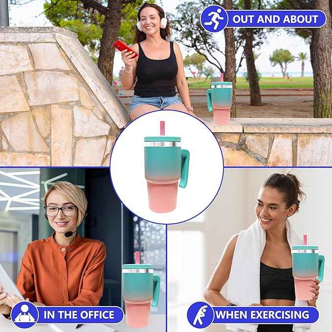 2PCS 20-OZ Insulated Water Bottle,Insulated Stainless Steel Tumbler,Reusable Cold Drink Thermos,BPA-Free, Double-Wall Stainless Steel Water Bottle (Pink Blue Gradients, 20, Fluid Ounces)