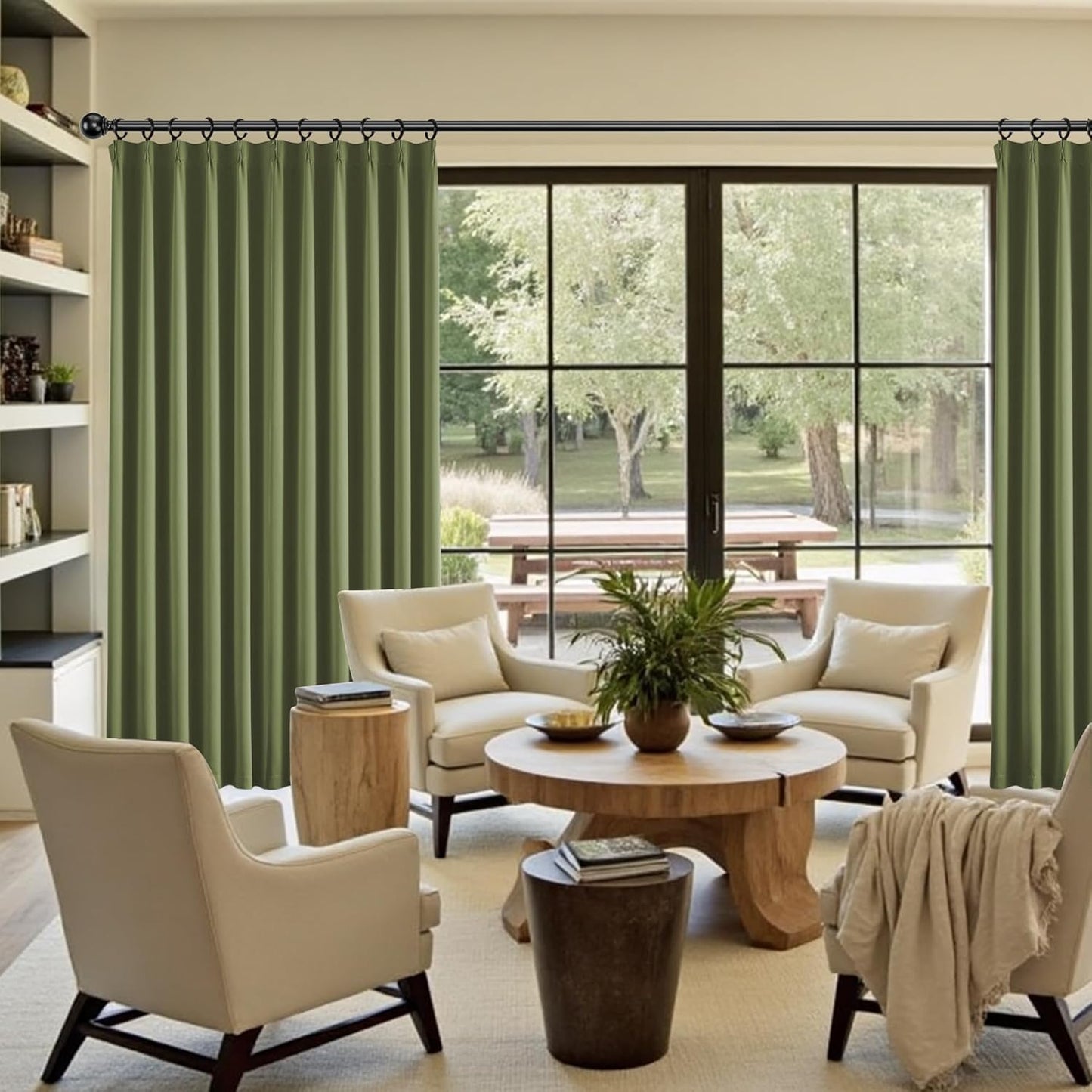 KangBang 2 PCs Sage Green Pleated Window Curtain Panels for Hall Windows, Pinch Pleat Black Out Thermal Insulated Curtains & Drapes Ceiling to Floor for Villa Cottage with Hooks Track System,40x120