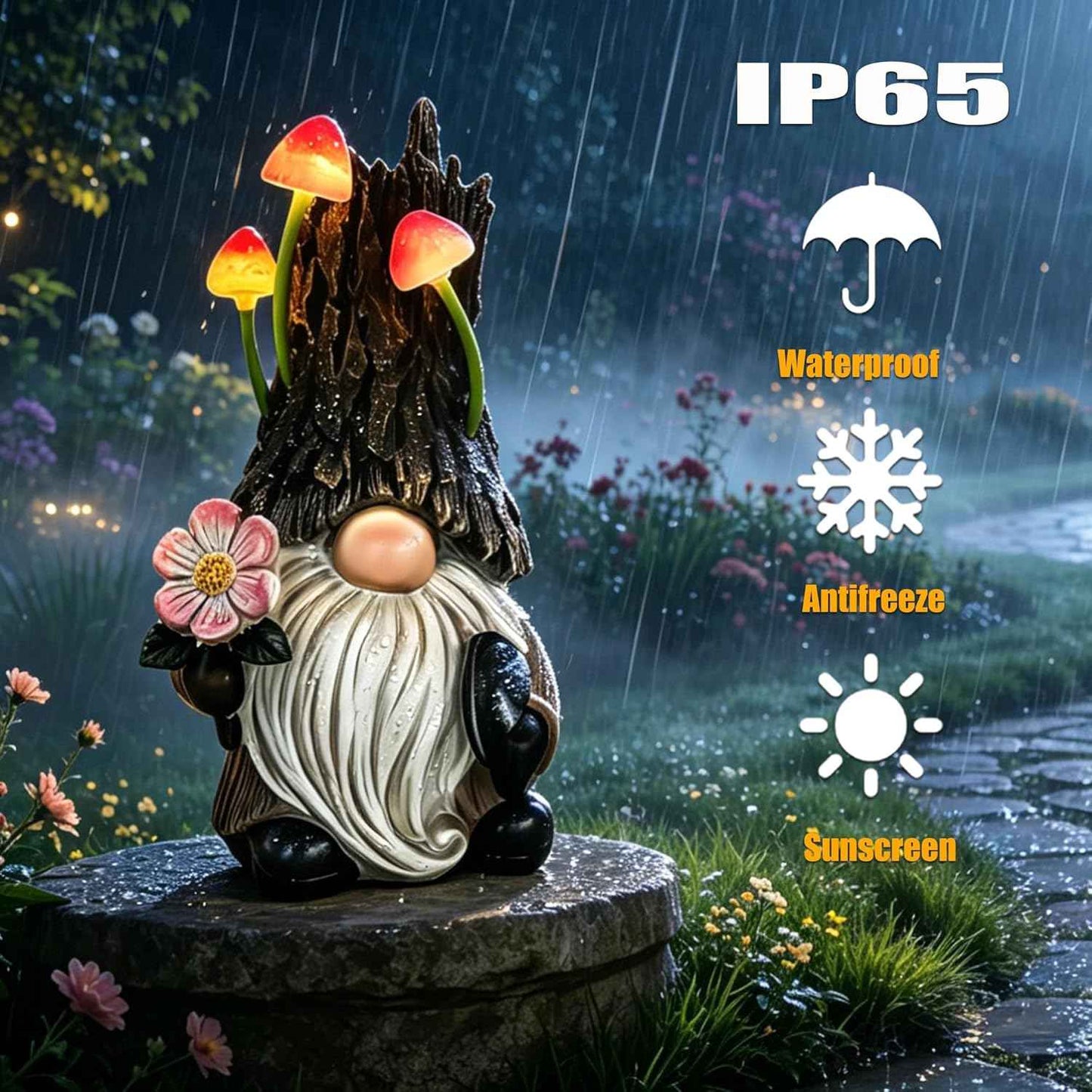 Gnome Garden Decor Statue, Solar Powered Gnome with Mushroom Light, Outdoor Yard Patio Decoration, Gift for Mom & Women