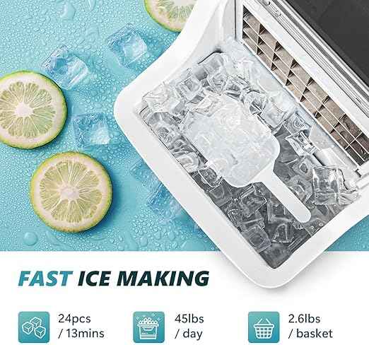 EUHOMY Ice Cube Maker Machine Countertop, 2 Ways to Add Water, 45Lbs/Day 24 Pcs Ready in 13 Mins, Self-Cleaning Portable Compact, with Ice Scoop & Basket, Perfect for Home/Kitchen/Office/Bar