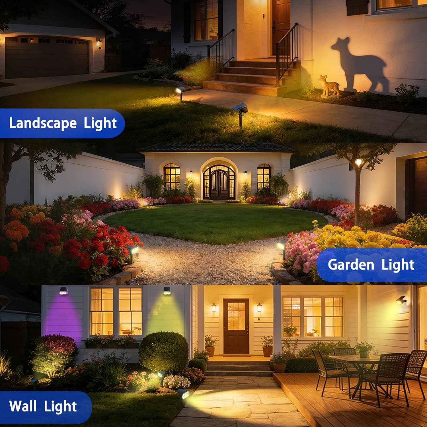 Sublume Solar Color Changing RGB Spot Lights Outdoor, 2 Pack Outdoor Solar Lights, 2-in-1 Stake & Strap Mounted, IP65 Waterproof, Solar Landscape Powered Lights Garden Pathway