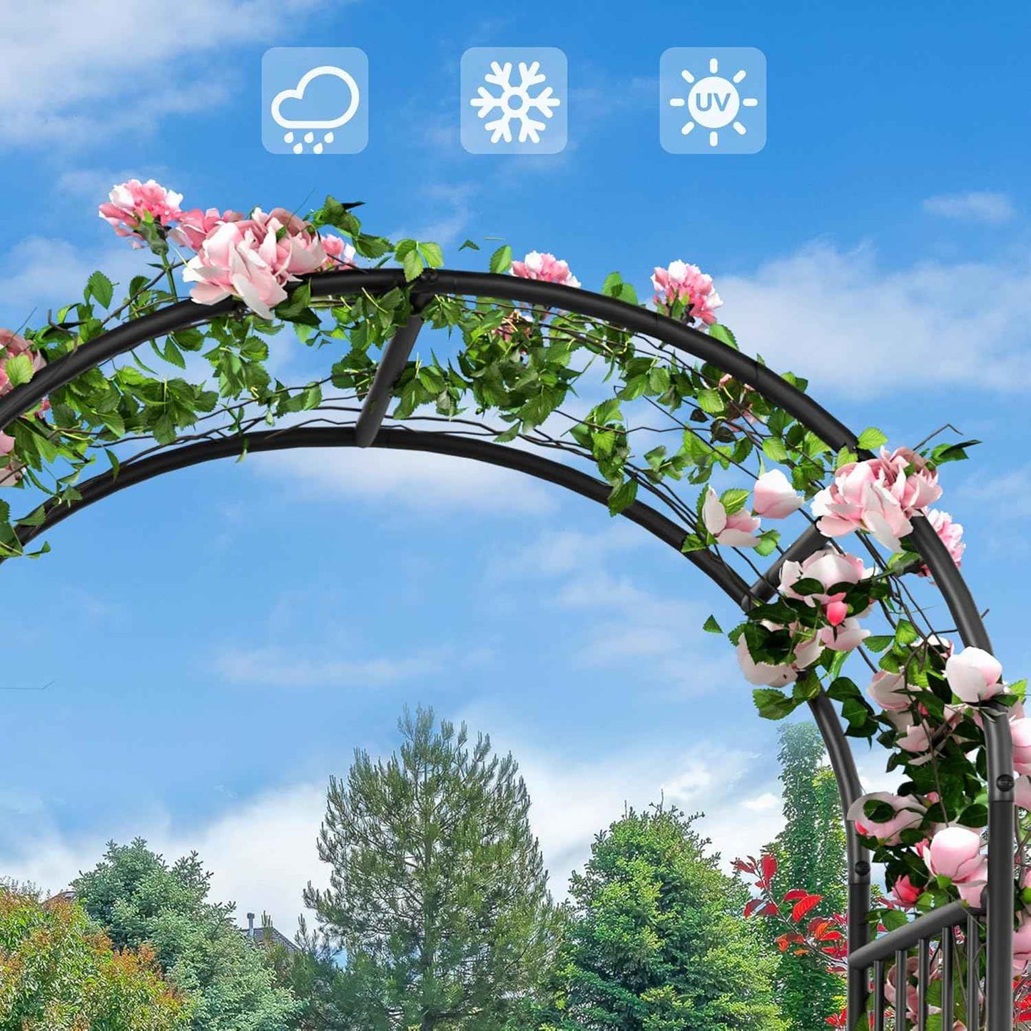 Garden Arbor with Planter Boxes 76" W x 86" H, Wedding Arches for Ceremony, Black Metal Garden Archway for Climbing Plants Outdoor Lawn, Patio and Backyard