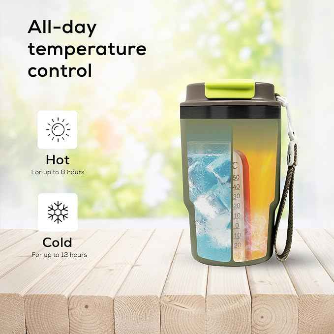 Insulated 16oz Stainless Steel Tumbler Mug Leakproof Double Walled Vacuum Thermal Coffee Cup with 2-in-1 Straw & Lid, Cupholder-Friendly Travel Mug for Hot & Cold Drinks (Olive Green)