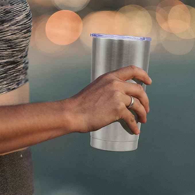 20 oz Tumbler Coffee Travel Tumblers Bulk with Lid Stainless Steel Double Wall Vacuum Insulated Mug Powder Coated Cups fit Car Cupholder for Hot and Cold - Stainless Steel, 1Pack