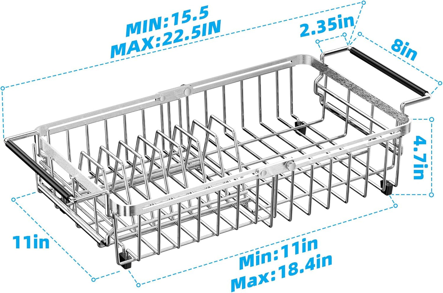 Expandable Over The Sink Dish Drying Rack, Anti-Rust Stainless Steel in Sink Dish Drainer with Cutlery Holder, Counter Space Saving Sturdy Sink Drying Rack for Many Kitchen Drain Task