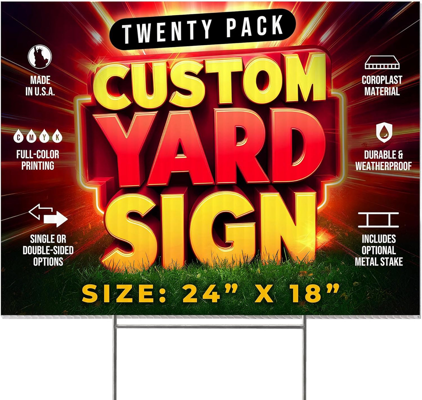 20 Pack 24"x18" Custom Yard Signs with Stakes, Personalized Yard Signs for Outdoors, Customized Full Color Print Corrugated Signs for Business