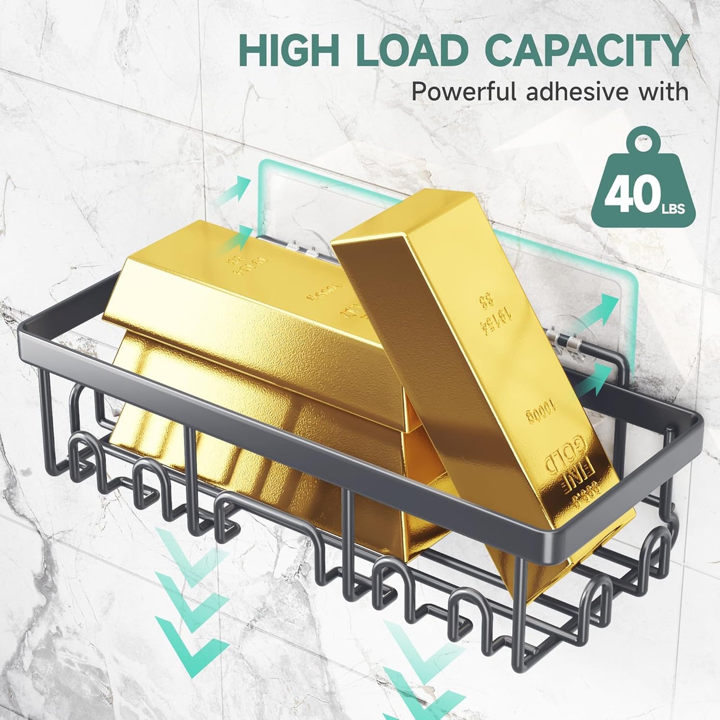 Veken Rustproof & Waterproof Shower Caddy 6-Pack, No Drilling Adhesive Shelves Rack with Soap Holder, Large Capacity Bathroom Organizers and Storage, Wall-Mounted Kitchen & Home Decor, Dark Grey