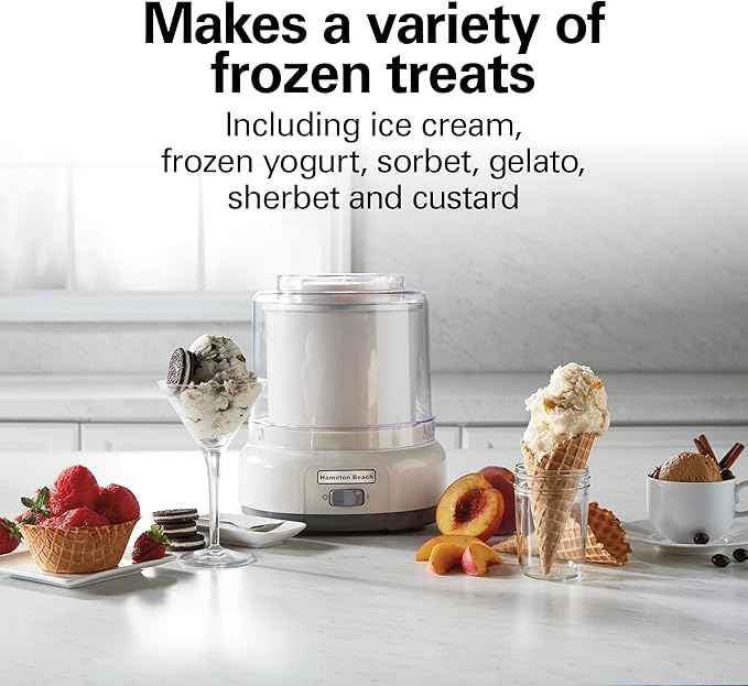 Hamilton Beach Electric Automatic Ice Cream Maker, Frozen Yogurt, Sorbet, Custard, 1.5 quart, White (68880)