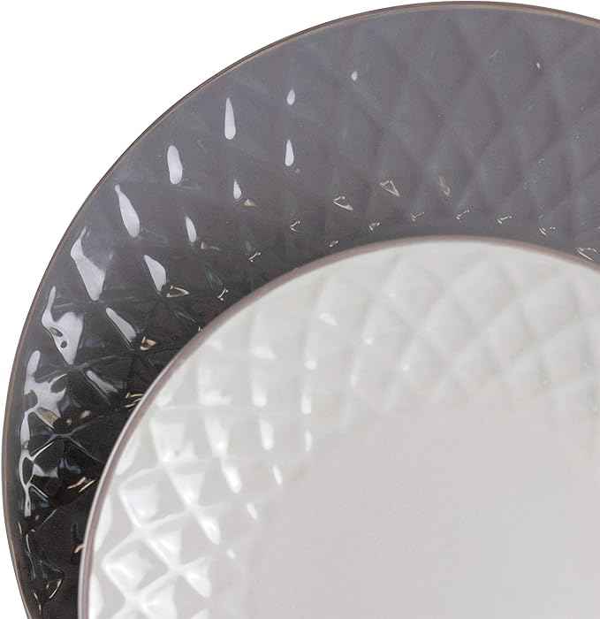 Elama Round Stoneware Collection Dinnerware Dish Set, 16 Piece, Slate and Pearl