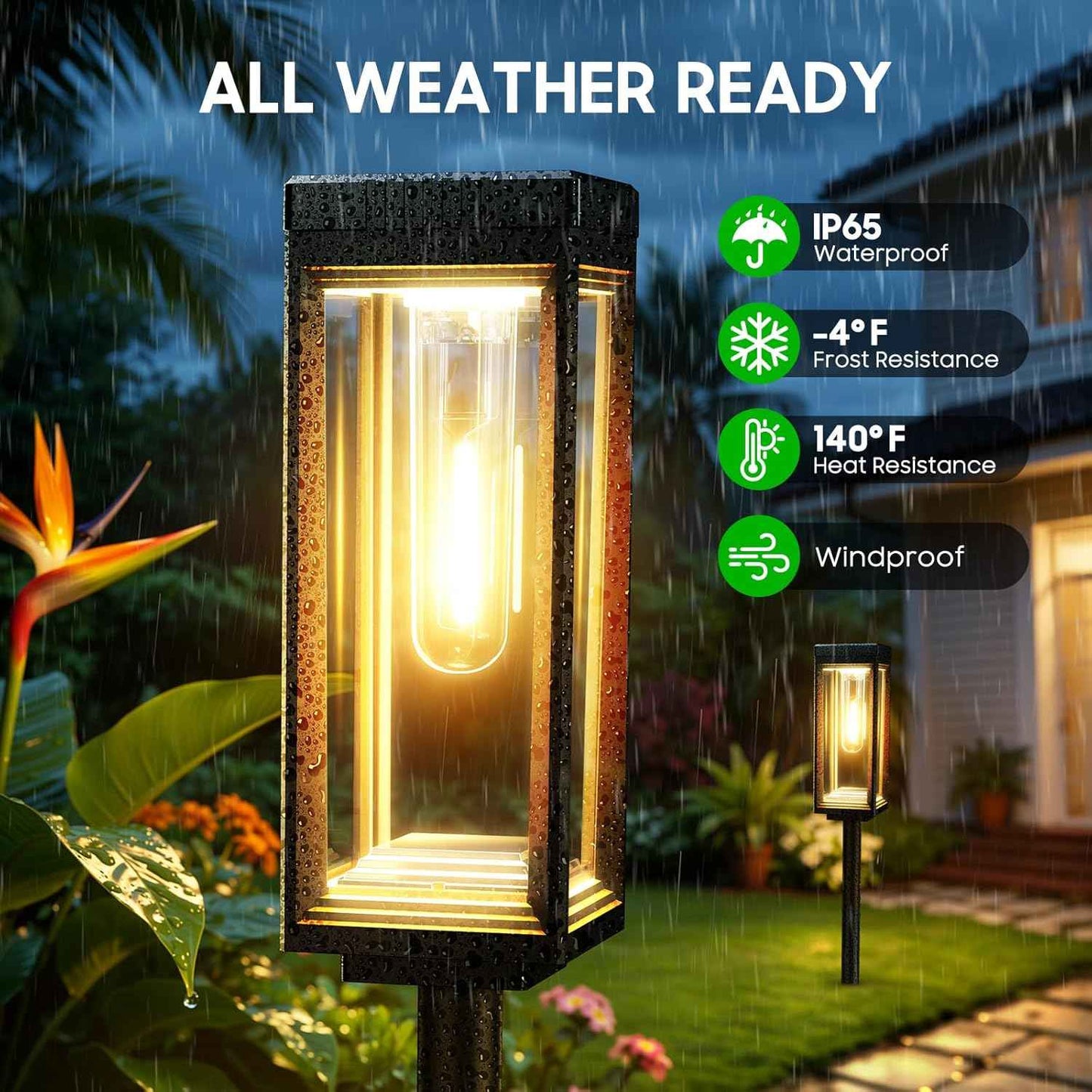 Bright Tall Solar Pathway Lights Outdoor Waterproof, 4 Pack Solar Powered Garden Lights, Auto On/Off, Up to 15Hrs Outdoor Light for Path Yard Walkway Driveway Patio Lawn Decor Landscape