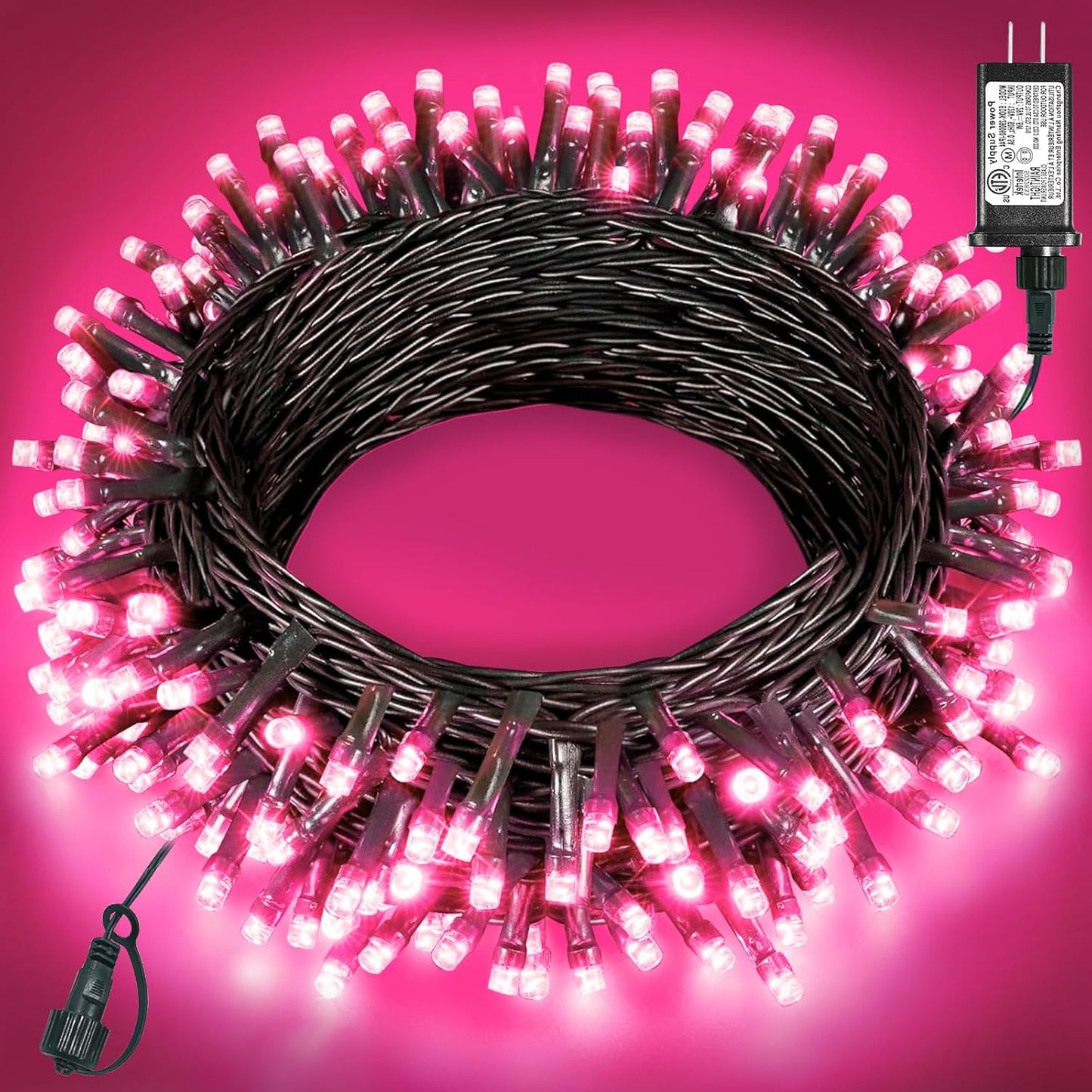 40FT 120 LED Christmas Lights Outdoor, Green Wire Christmas Tree Lights with 8 Modes & Waterproof, Connectable Plug in String Light for Indoor Bedroom Garden Party Wedding Decorations, Pink