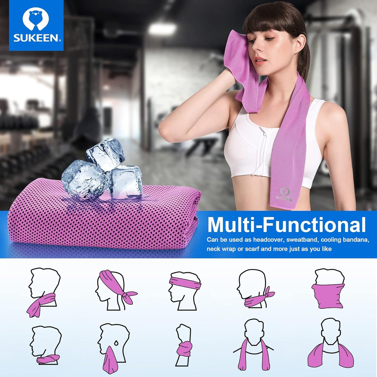 Sukeen 4 Pack Cooling Towels for Hot Weather 40"x12", Gym Towels for Men and Women, Soft Breathable Workout Towels for Yoga, Running, Sport, & More