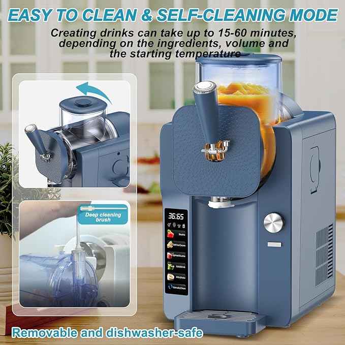 Ice Cream Maker, Slushie Machine for Home, Slushy Machine 70 oz Margarita Machine with 6 Preset Programs for Ice Cream, Milkshake, Cocktail, Frappés, 9-Level Adjustable Thickness, Navy Blue