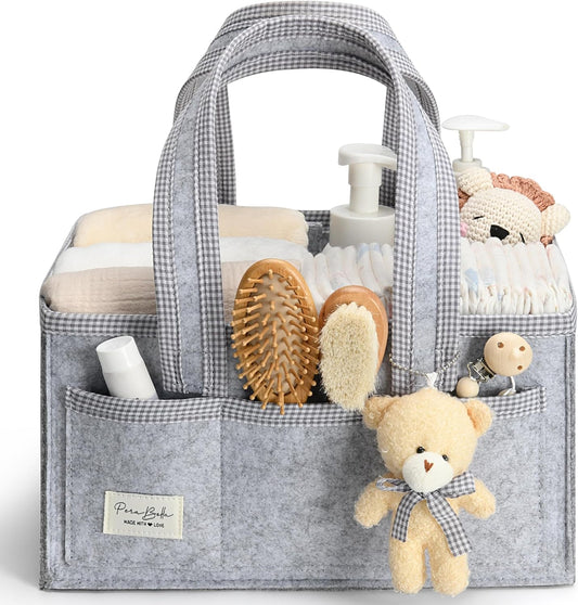 PeraBella Diaper Caddy Organizer with Handle, Baby Shower Gifts Basket Bag, Registry Search Must Haves Items, Nursery Storage Organizer for Newborn Girl Boy, Baby Bag Essentials, Car Diaper Caddy Cart