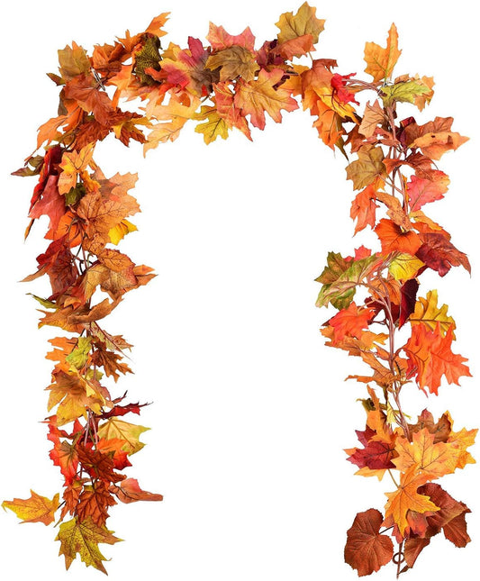 DearHouse 2 Pack Fall Garland Maple Leaf, 5.9Ft/Piece Hanging Vine Garland Artificial Autumn Foliage Garland Thanksgiving Decor for Home Wedding Fireplace Party Christmas (Orange)