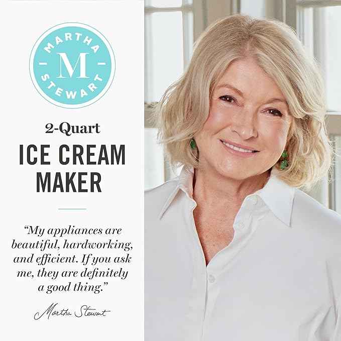 Martha Stewart Ice Cream Maker, 2 Quart Double-Insulated Freezer Bowl, Sorbet & Frozen Yogurt, Ready in 20 Minutes, Mix-Ins Chute, Easy to Clean, Sky Blue