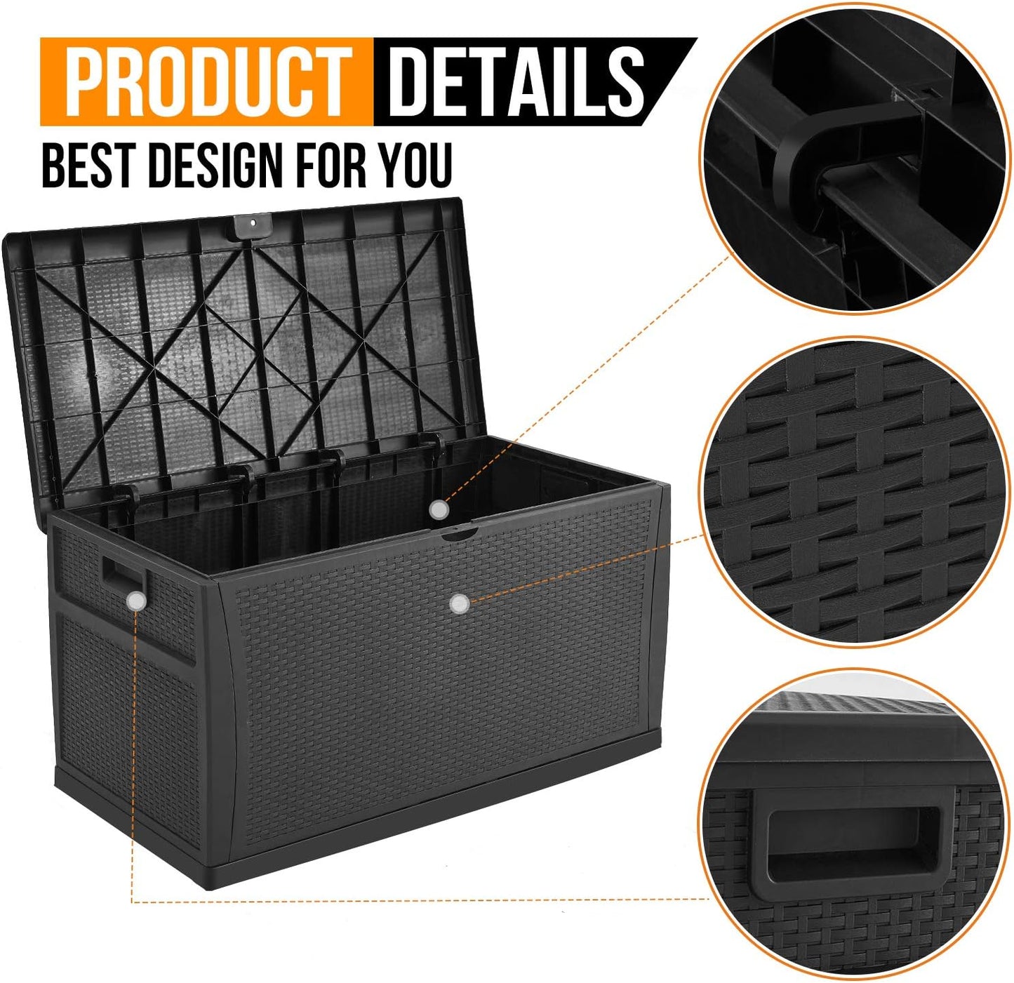Deck Box Plastic Rattan Storage Box Outdoor for Storage and Organization 120 Gallon Black