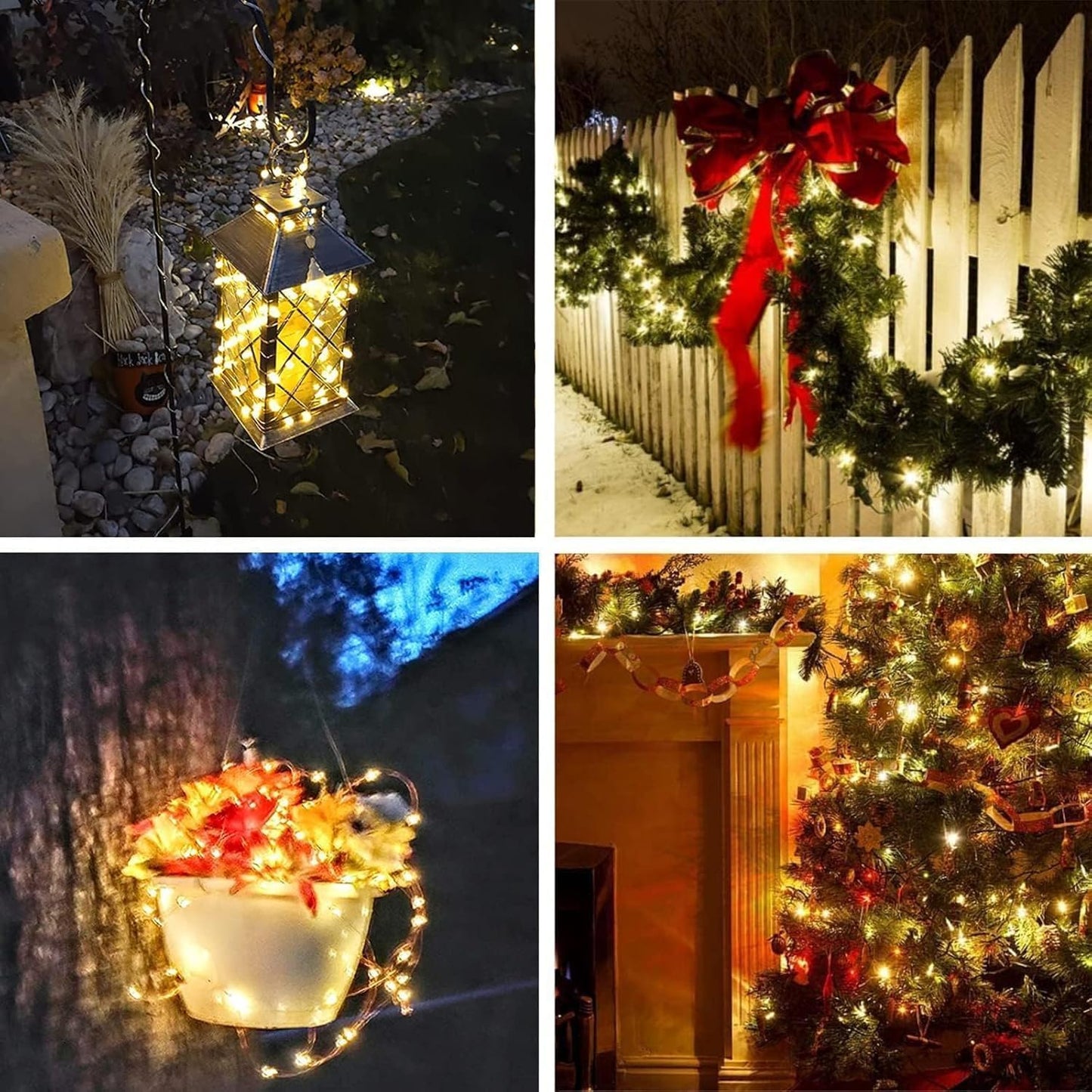 Extra-Long Solar String Lights for Outside, 4 Pack 400LED Solar Fairy Lights Outdoor Waterproof, Copper Wire with 8 Modes Solar Twinkle Lights for Tree Garden Party Patio Xmas Decor (Warm White)