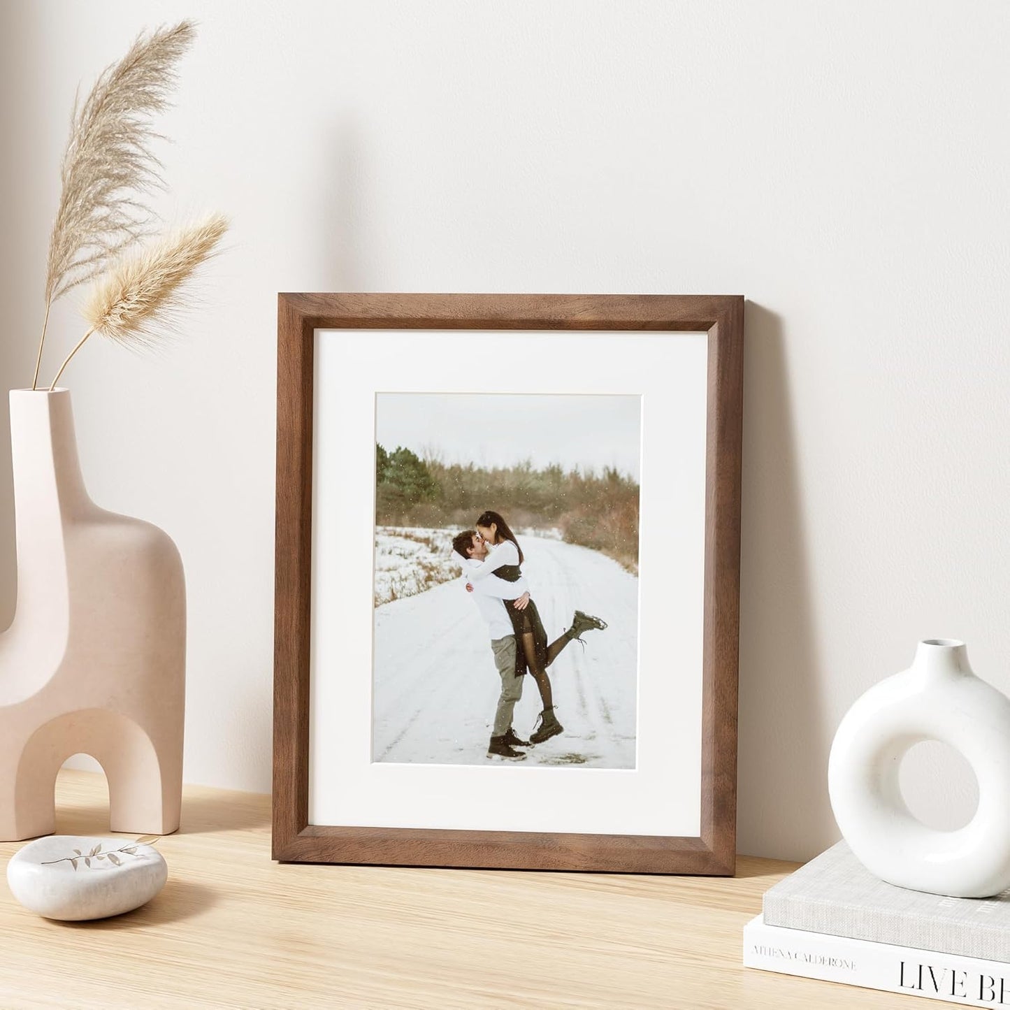 8x10 Picture Frame Set of 4 Natural Solid Walnut Photo Frames with 5x7 Removable Mat Wall Hanging Large Handcrafted Frame with HD Plexiglass Wall and Tabletop Display Large Poster Frame