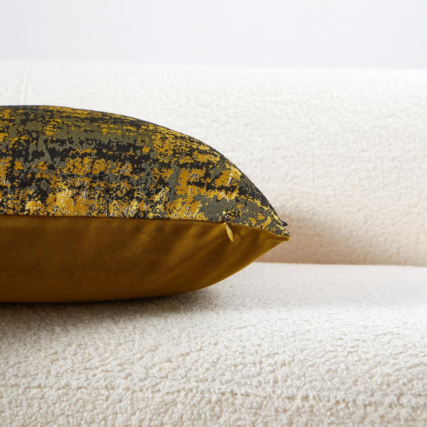 THE-TINOART Sun Gold & Black Jacquard Pillow Cover 18x18 - Luxury Embroidered Decorative Throw Pillow Cover, Reversible with Metallic Thread & Velvet Backing, Elegant Home Décor