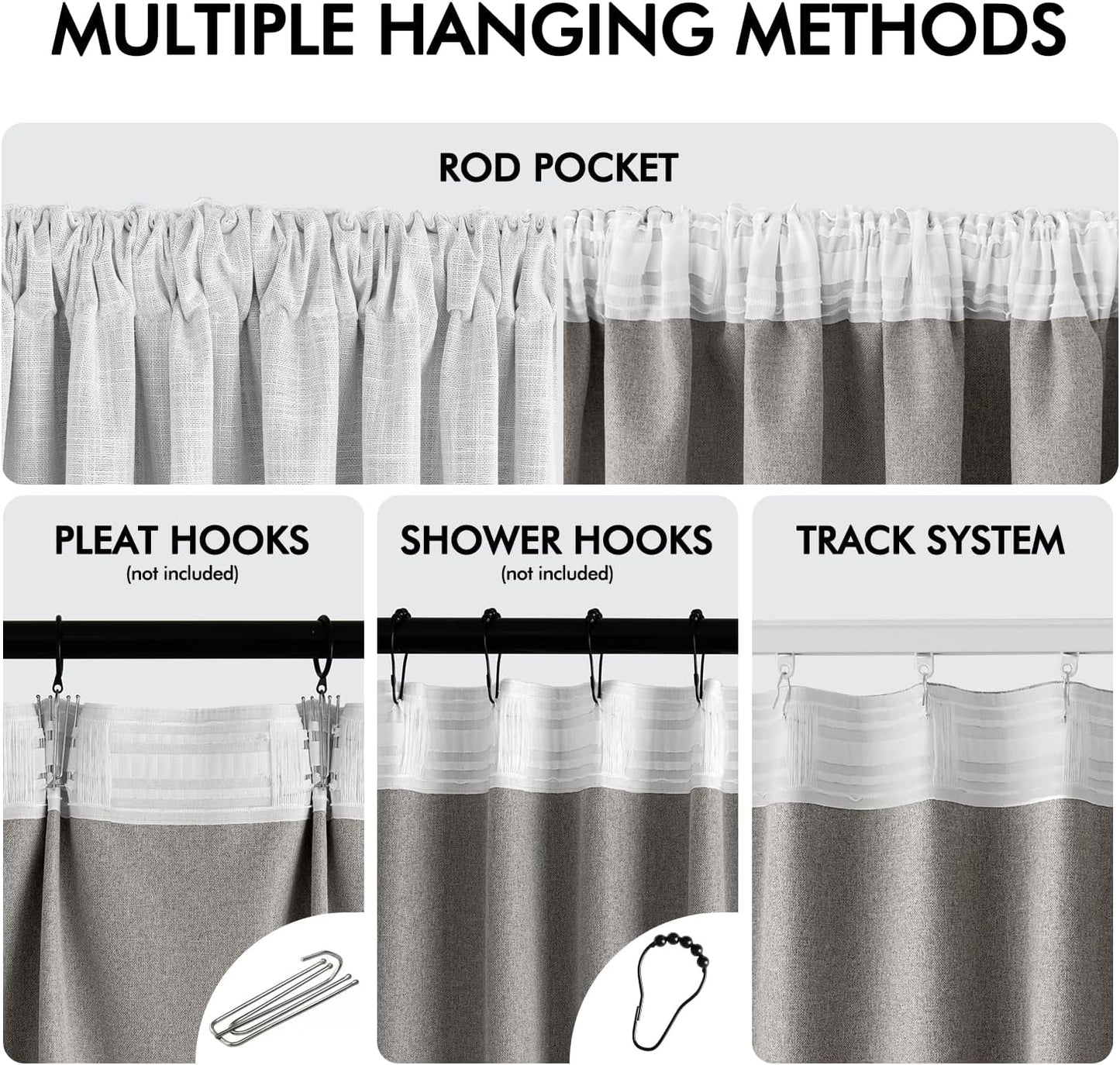 MIULEE Greyish White 100% Blackout Linen Curtains 84 Inch 2 Panels Set Double Sided No Coating Pleated Back Tab Black out Long Thermal Insulated Pinch Pleat Bedroom Living Room Darkening Window Drapes