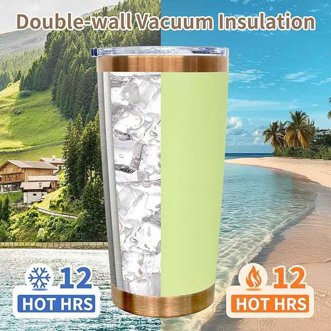 20 oz Tumblers Stainless Steel Tumbler with Lid and Straw Insulated Copper Coffee Mug for Laser Graving 37oz Powder Coated Cup(Light Green1 pack)