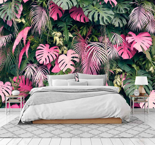 Cliouar-Wall Mural Wallpaper for Bedroom Living Room 3D Mural Monstera Tropical Plant Green Plant Banana Leaf Palm Leaf 158" x 110"(Not Peel and Stick)