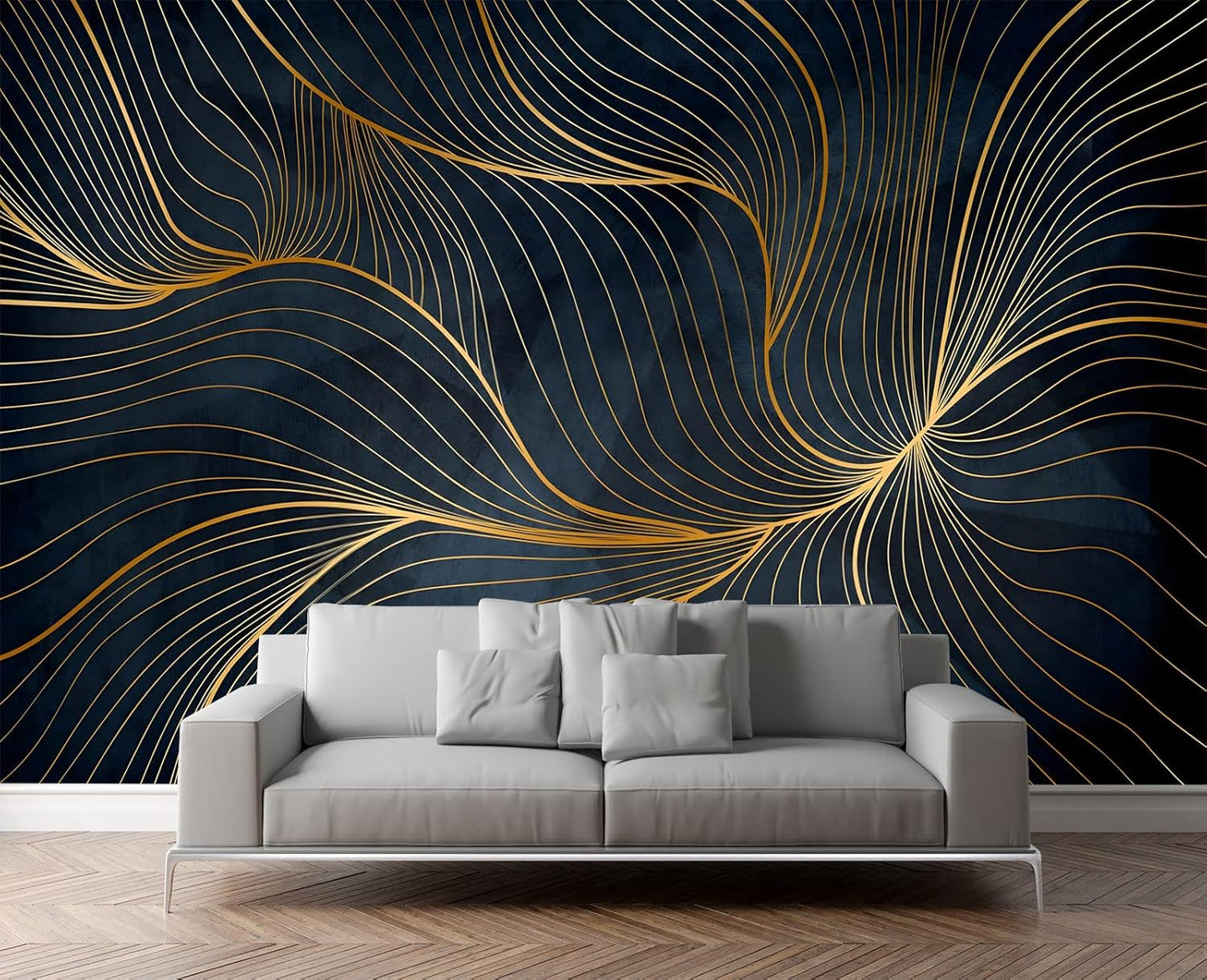 Simple Golden Lines Wall Mural Wallpaper for Bedroom 137" x 100"